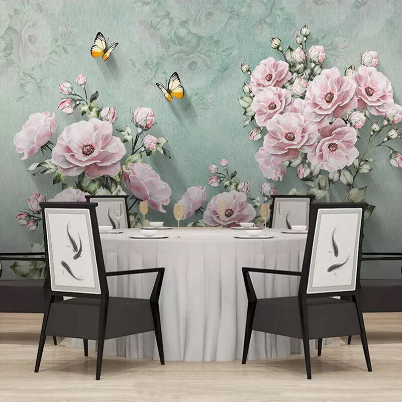 Papier peint fleuri Vintage Rose