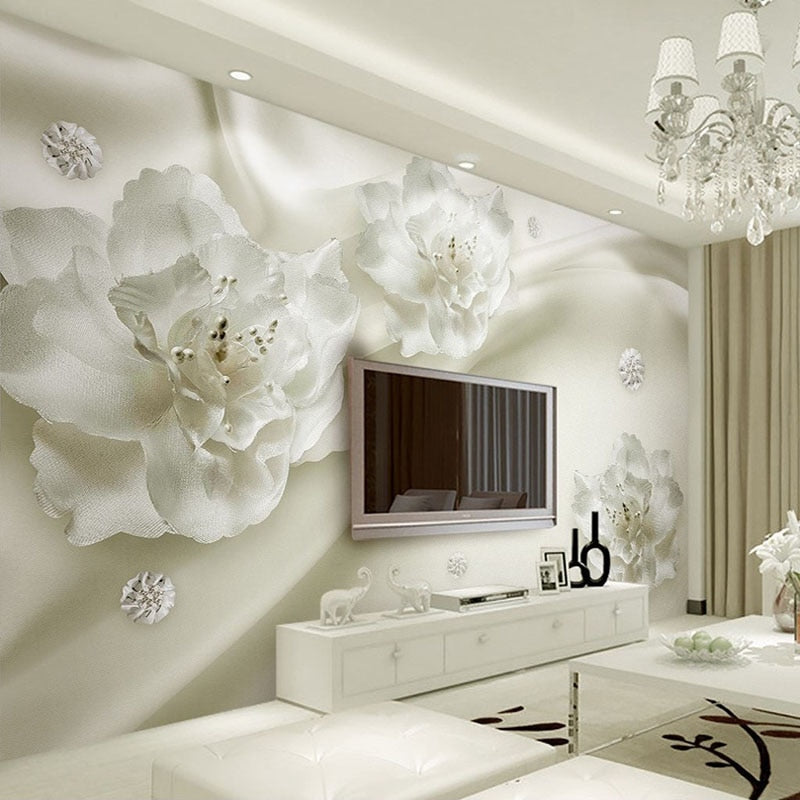 Large White Floral Wallpaper | Murals Wallpaper