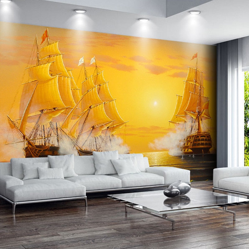 Custom 3D Mural Wallpaper Oil Painting Sailboat Smooth Sailing TV Backdrop Decorative Picture Modern Wallpaper for Living Room | Murals Wallpaper