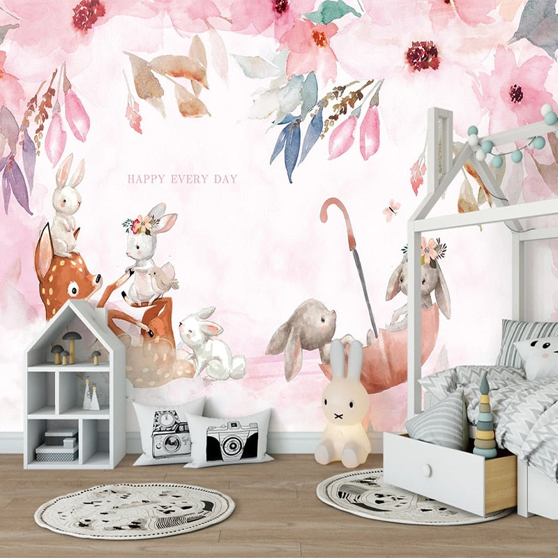 Animal Wallpaper <br/> Umbrella and Flowers | Murals Wallpaper