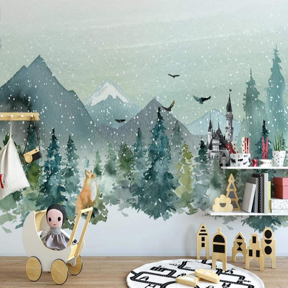 Classic Baby Wallpaper <br/> Green Forest and Fox | Murals Wallpaper