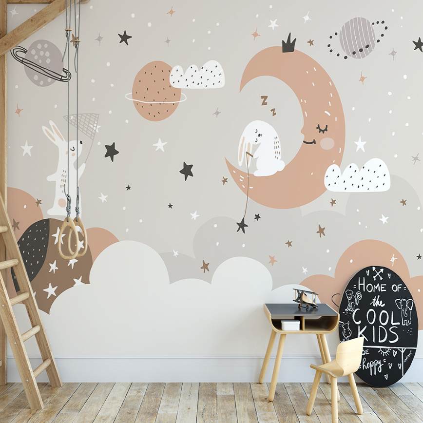 Star Wallpaper <br/> Sleeping Rabbit and Moon | Murals Wallpaper