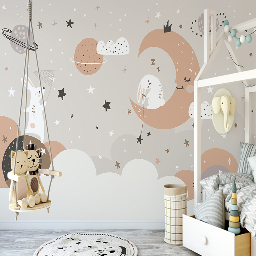 Star Wallpaper <br/> Sleeping Rabbit and Moon | Murals Wallpaper