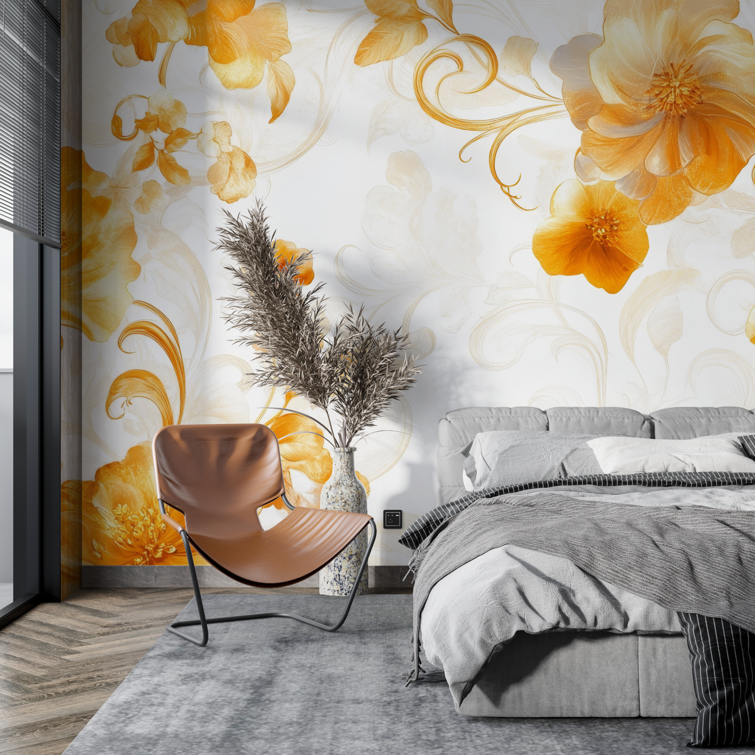 Vintage Orange Flower Wallpaper | Murals Wallpaper