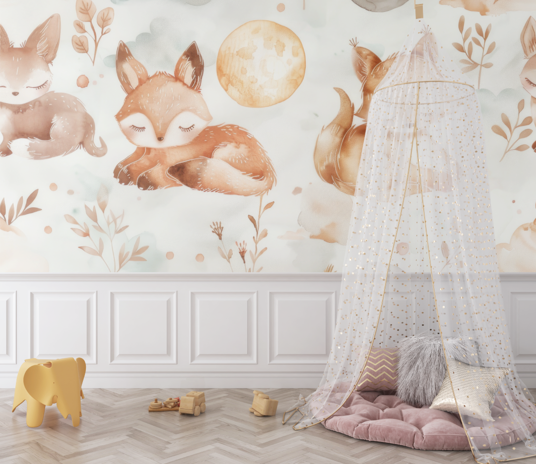Baby Foxes Cocooning Wallpaper | Murals Wallpaper