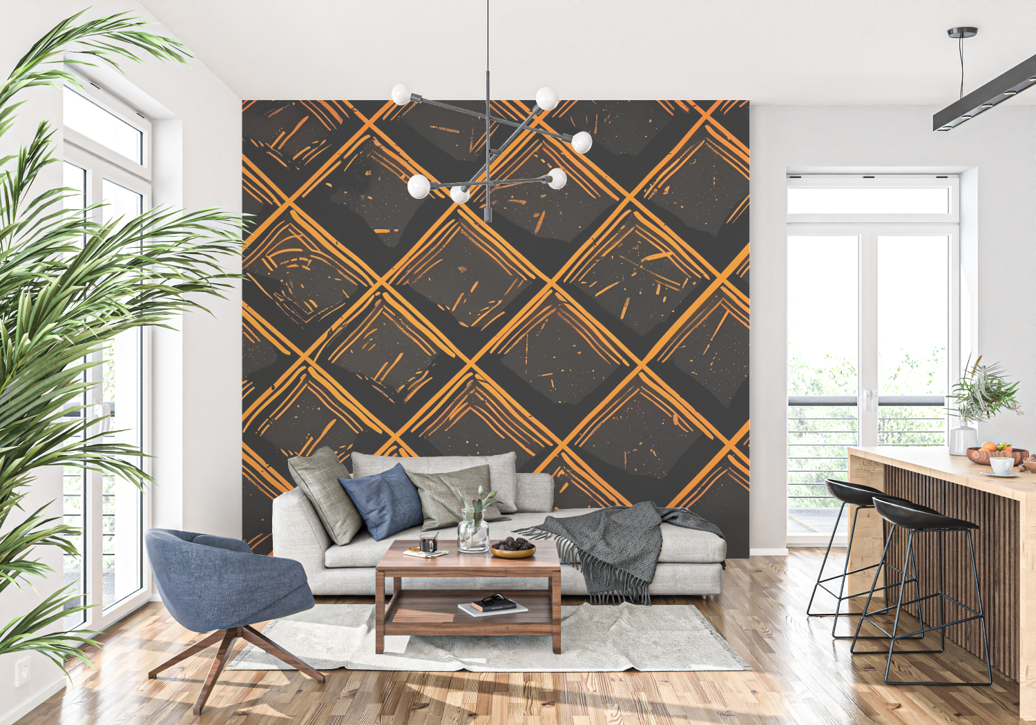 Orange and Black Pattern Wallpaper | Murals Wallpaper