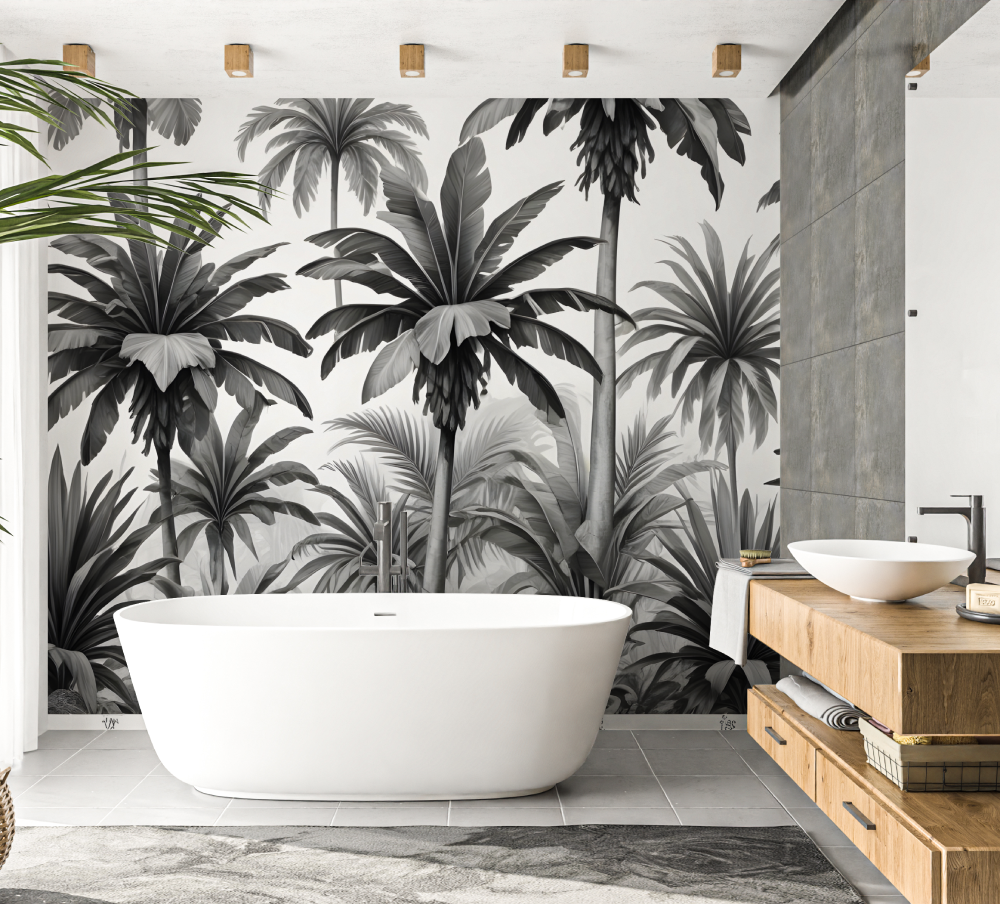 Black and White Bathroom Wallpaper | Murals Wallpaper