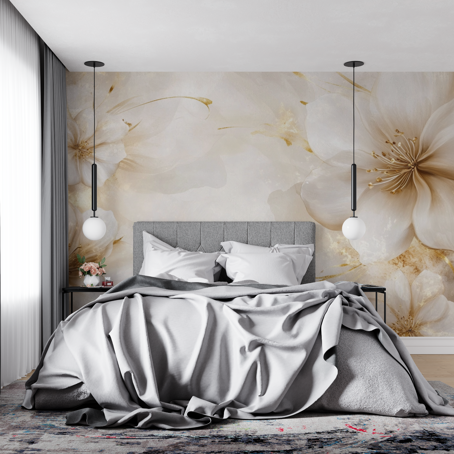 Beige and Gold Transparent Floral Wallpaper | Murals Wallpaper