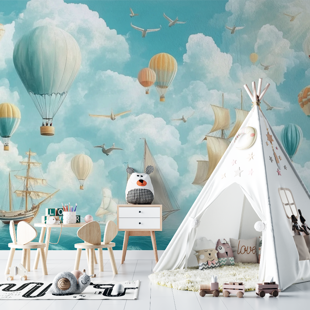 Sailboat and Airplane Wallpaper in the Sky | Murals Wallpaper