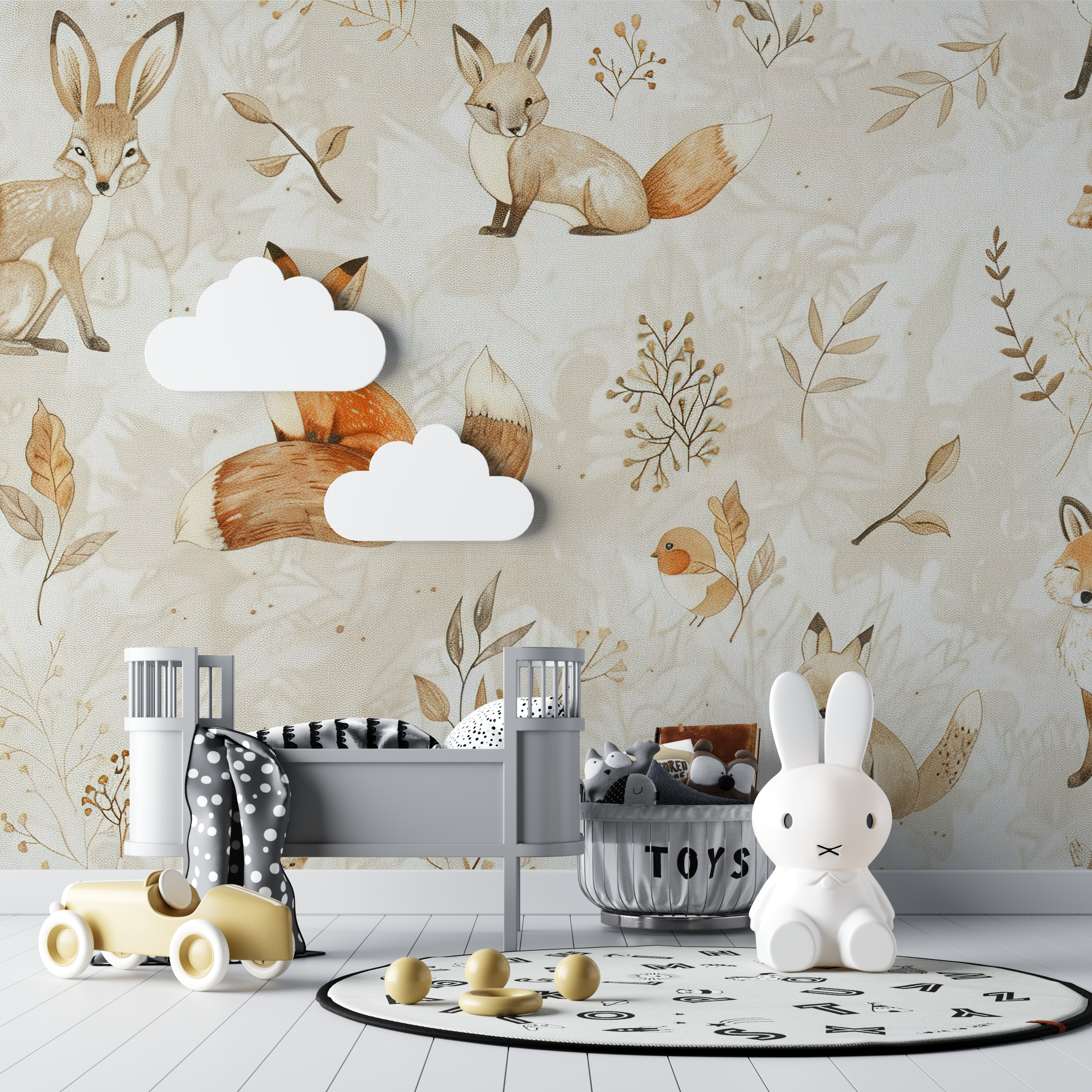 Beige Forest Friends Fox Wallpaper | Murals Wallpaper