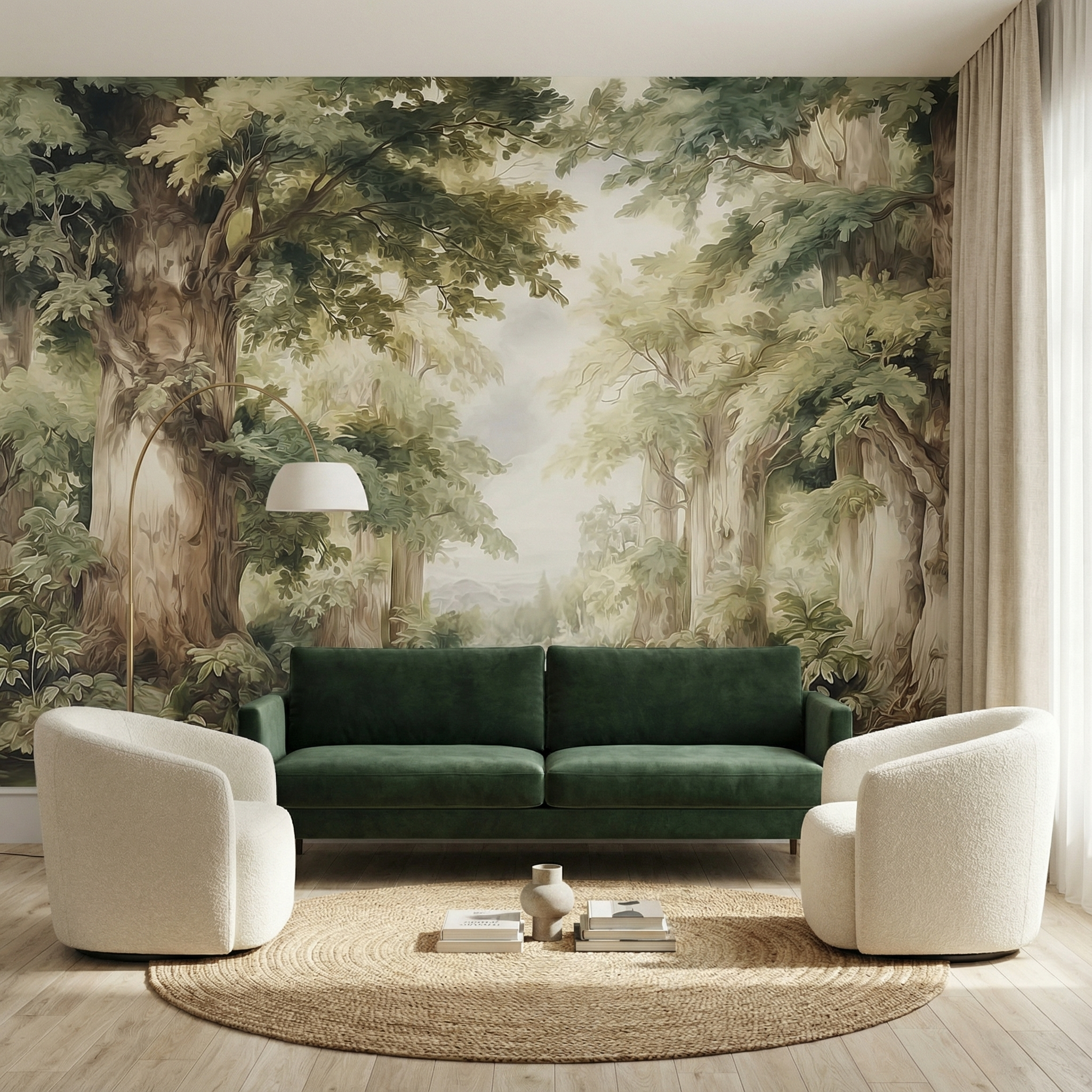 Vintage Pastel Forest Landscape Mural Wallpaper