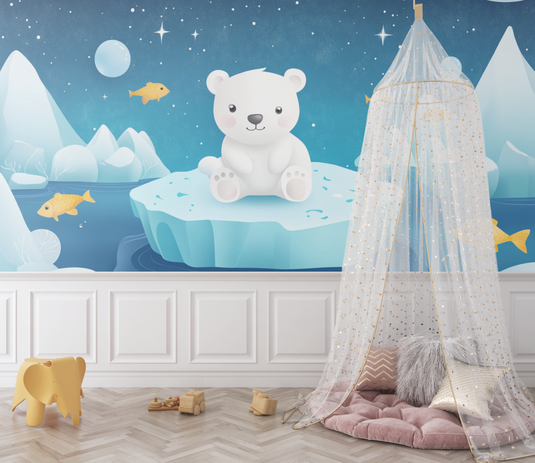 Baby Bear White Wallpaper | Murals Wallpaper
