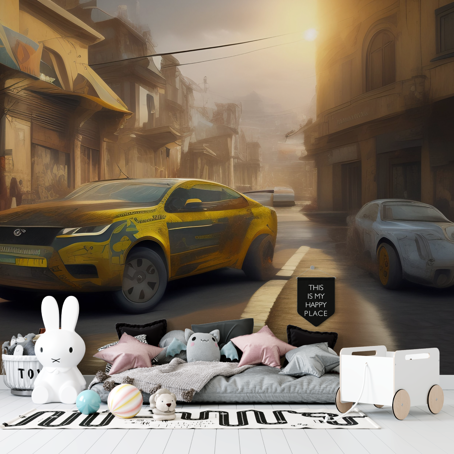 3D Yellow Car Wallpaper | Murals Wallpaper