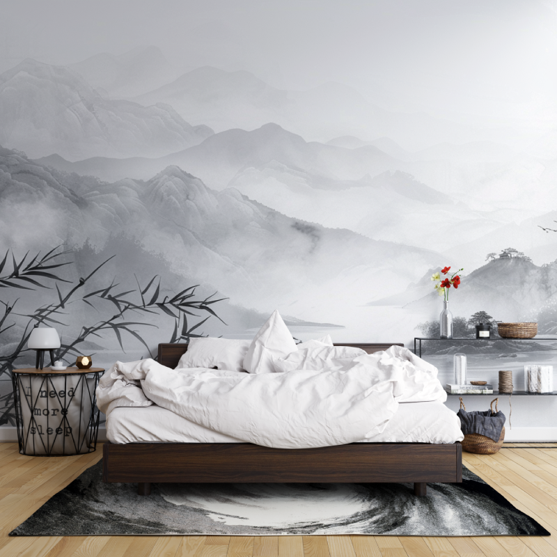 Artistic Mountain Wallpaper Annecy Gray | Murals Wallpaper