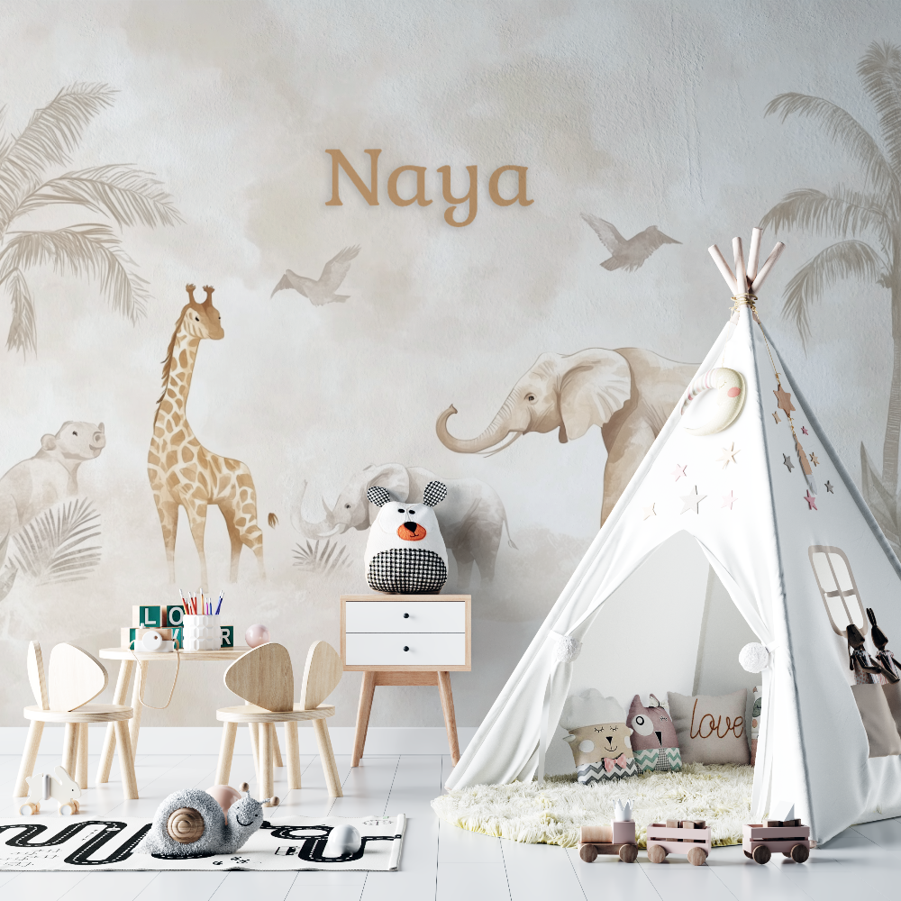 Safari Animals Name Wallpaper | Murals Wallpaper