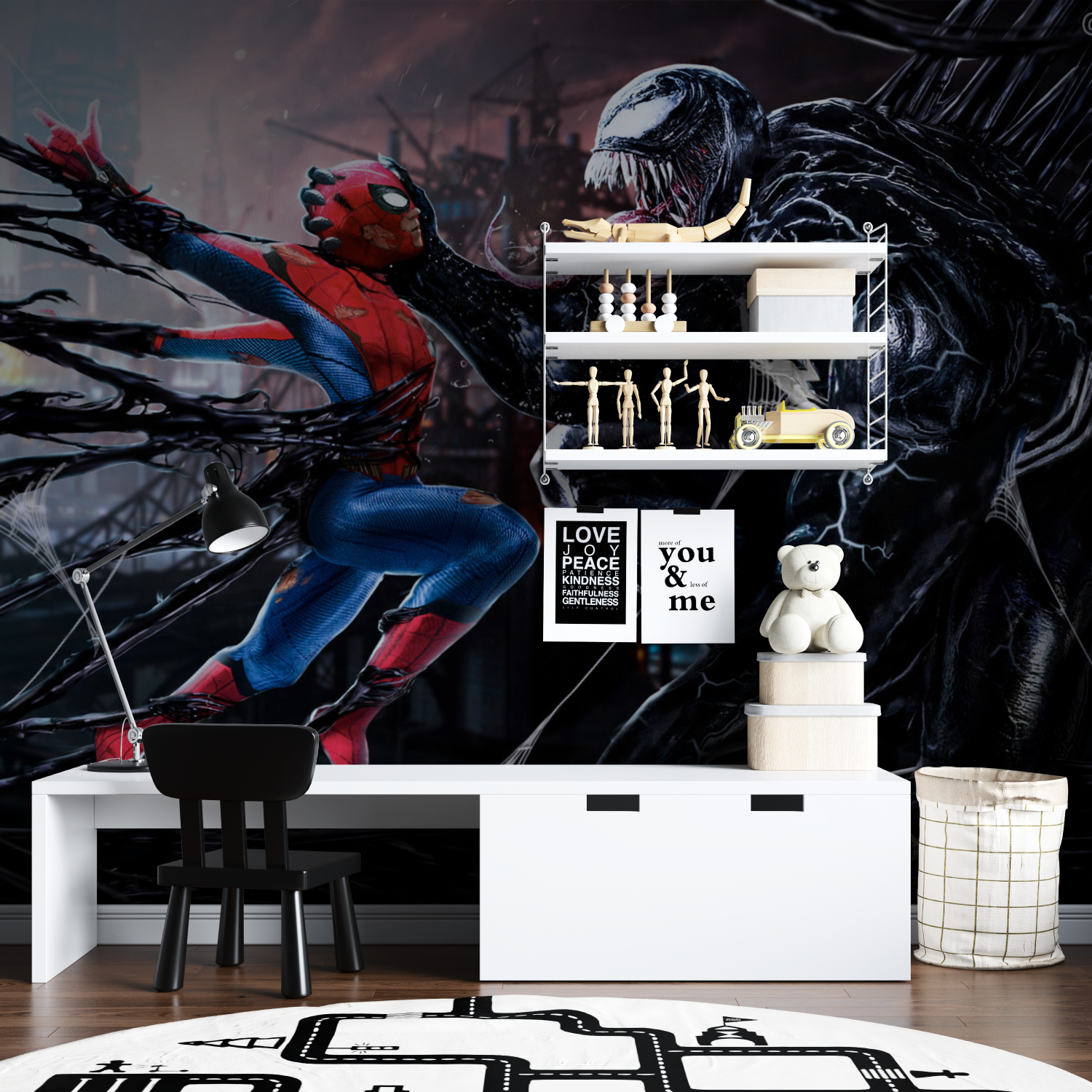 Spiderman vs. Venom-Tapete – Jungenzimmer-Bett