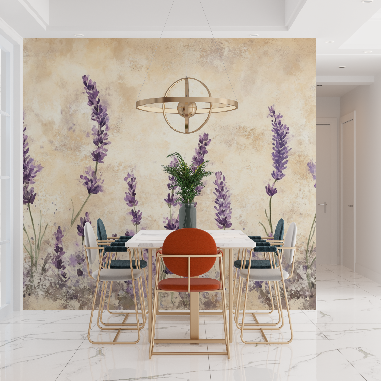 Papier peint aquarelle champ de lavande tendances