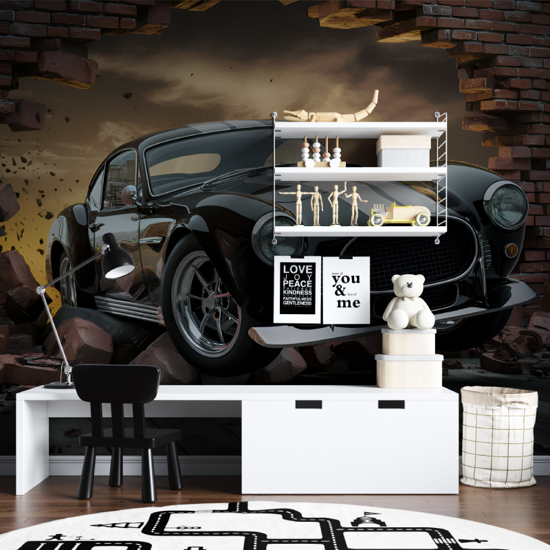 Papier peint voiture ado noir tapisserie chambre ados