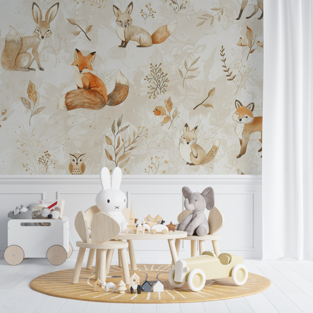 Beige Forest Friends Fox Wallpaper | Murals Wallpaper