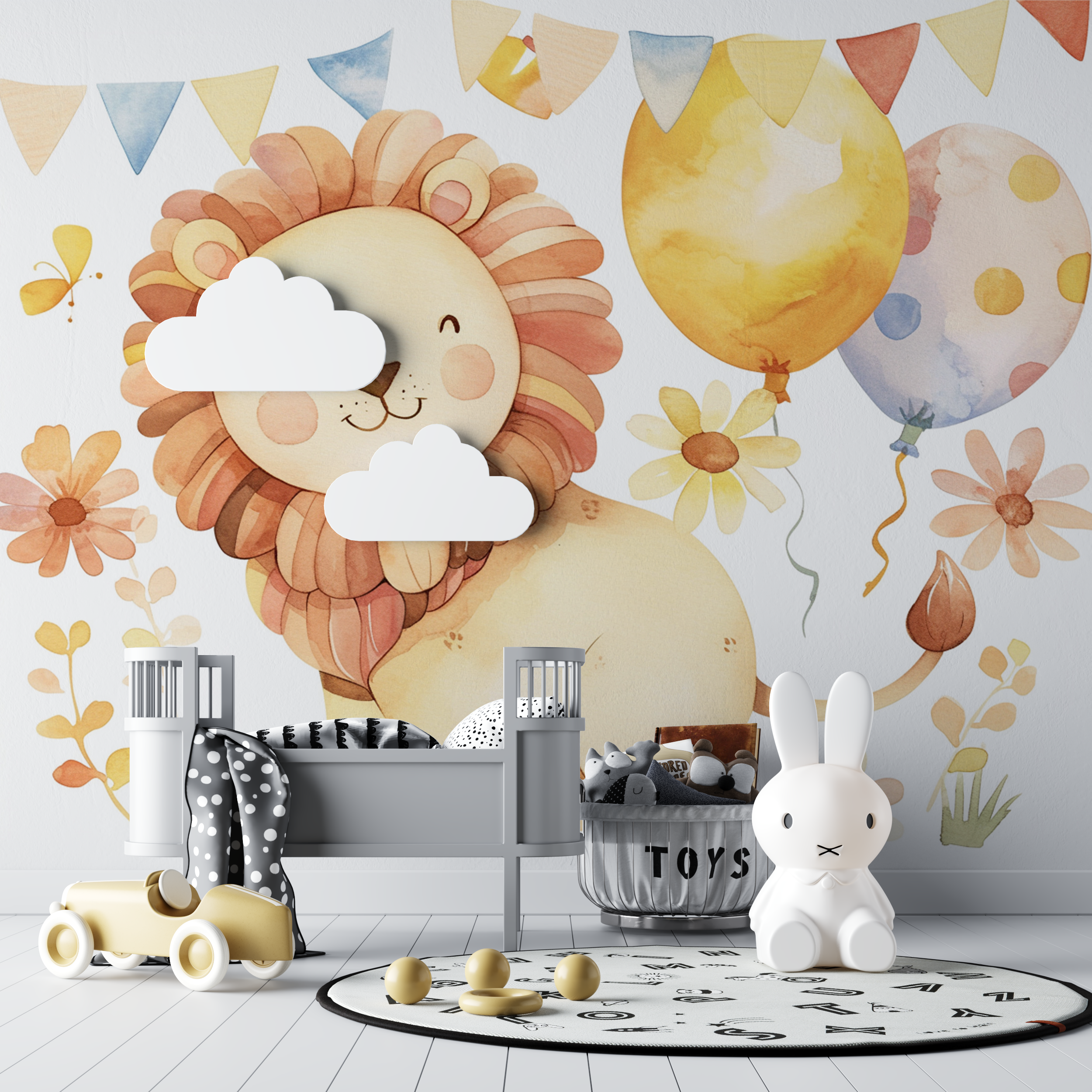 Lion and Colorful Balloons Wallpaper | Murals Wallpaper