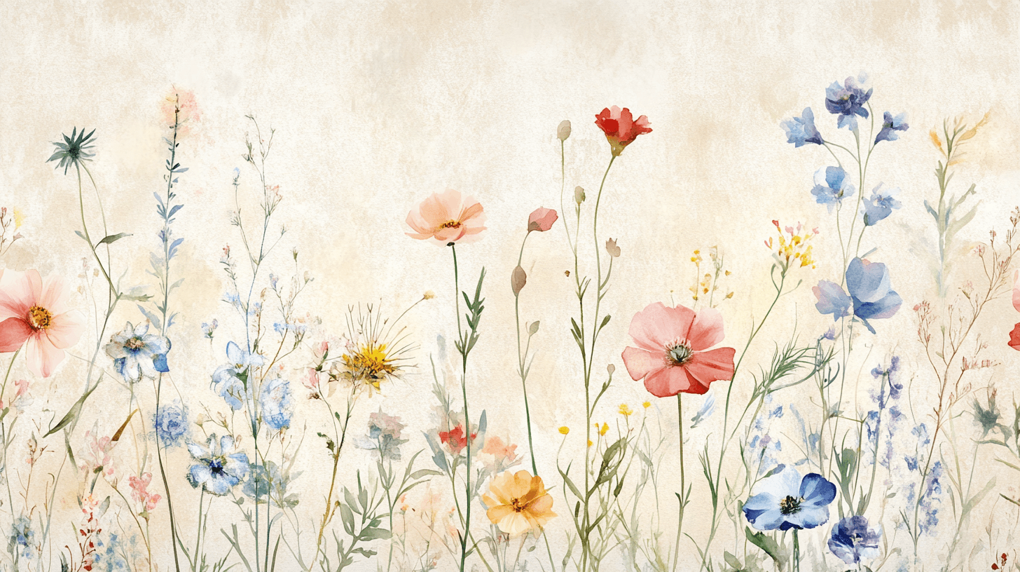 Watercolor Flowers and Herbs Wallpaper | Murals Wallpaper