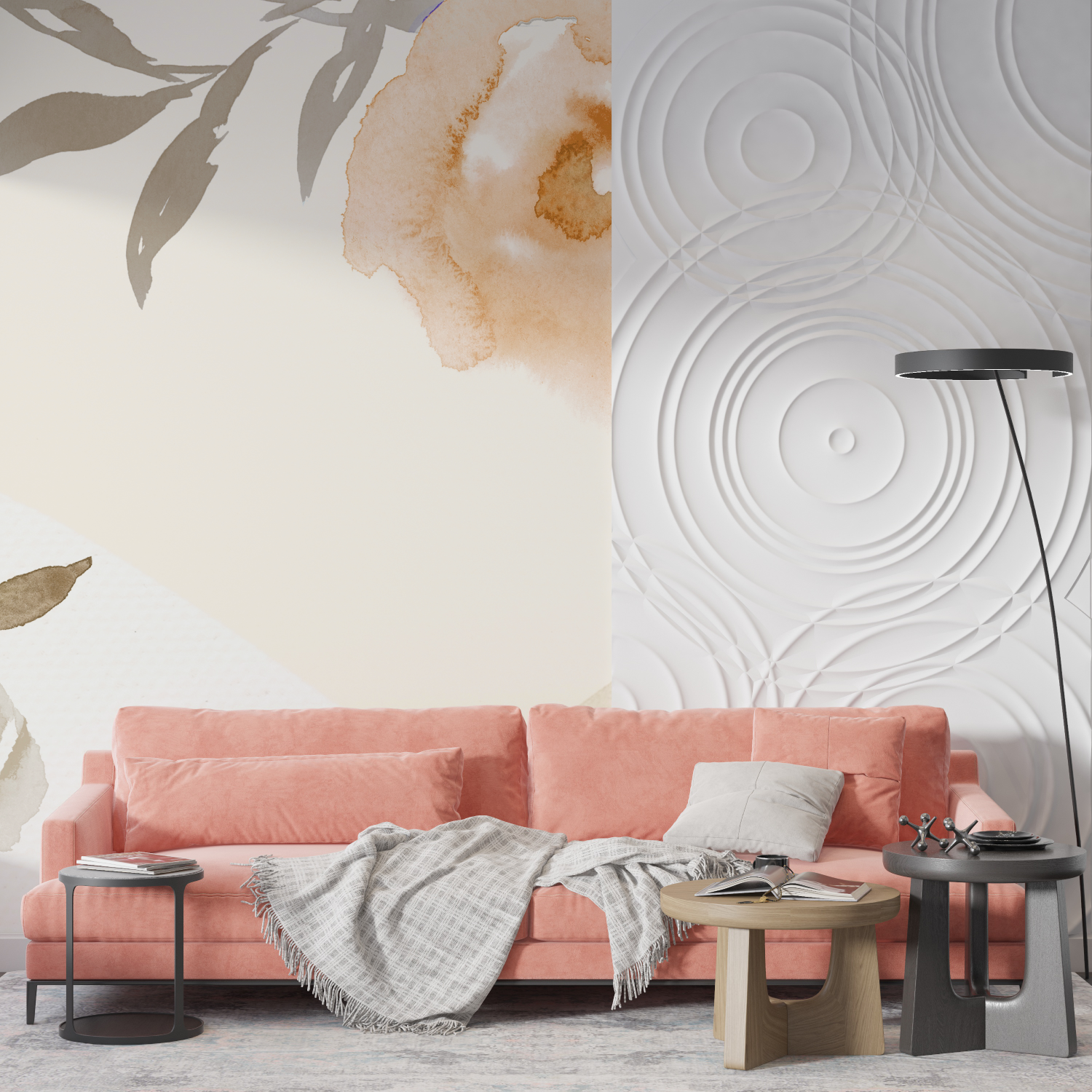 Watercolor Beige Flowers Wallpaper | Murals Wallpaper