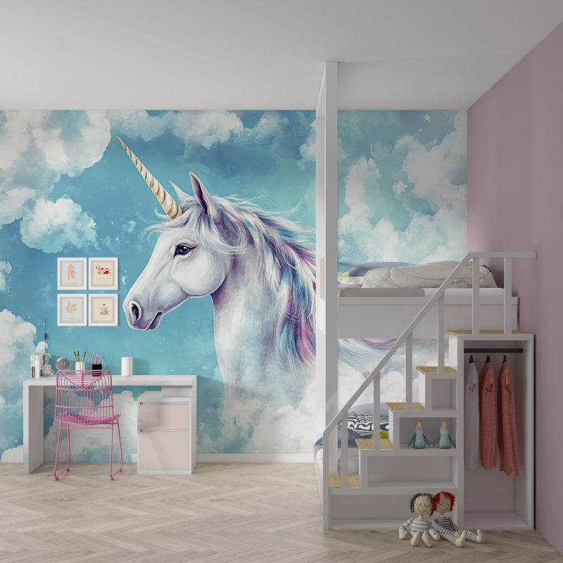Blue Sky Unicorn Wallpaper | Murals Wallpaper