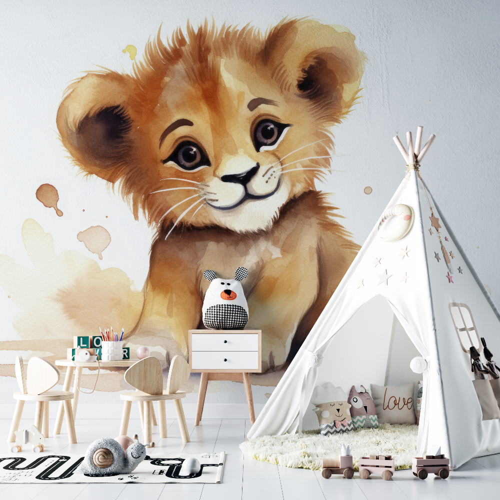 Watercolor Baby Lion Wallpaper | Murals Wallpaper