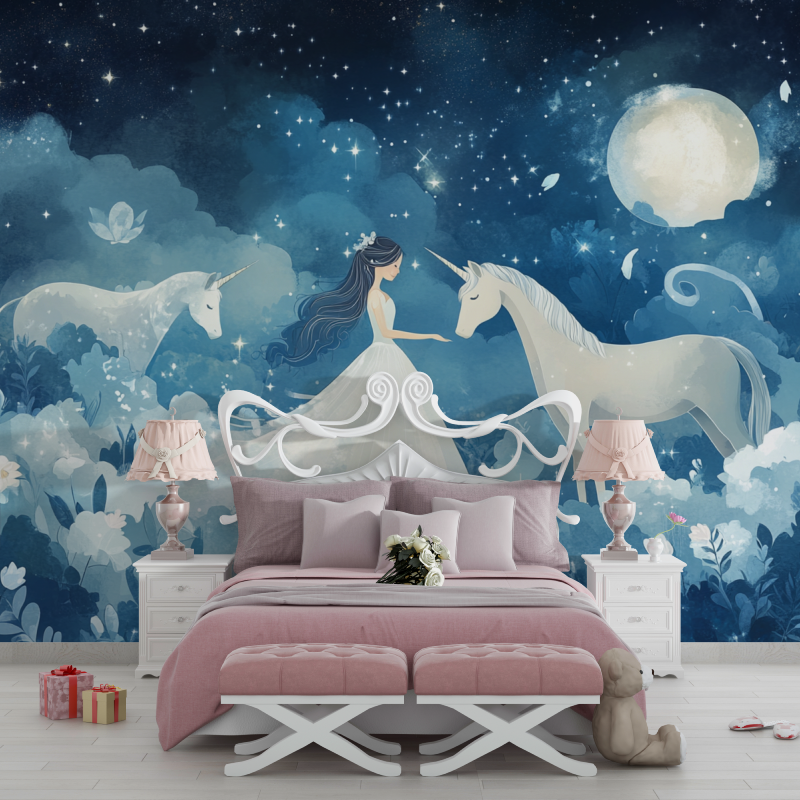 Little Princess and Unicorn Wallpaper | Murals Wallpaper
