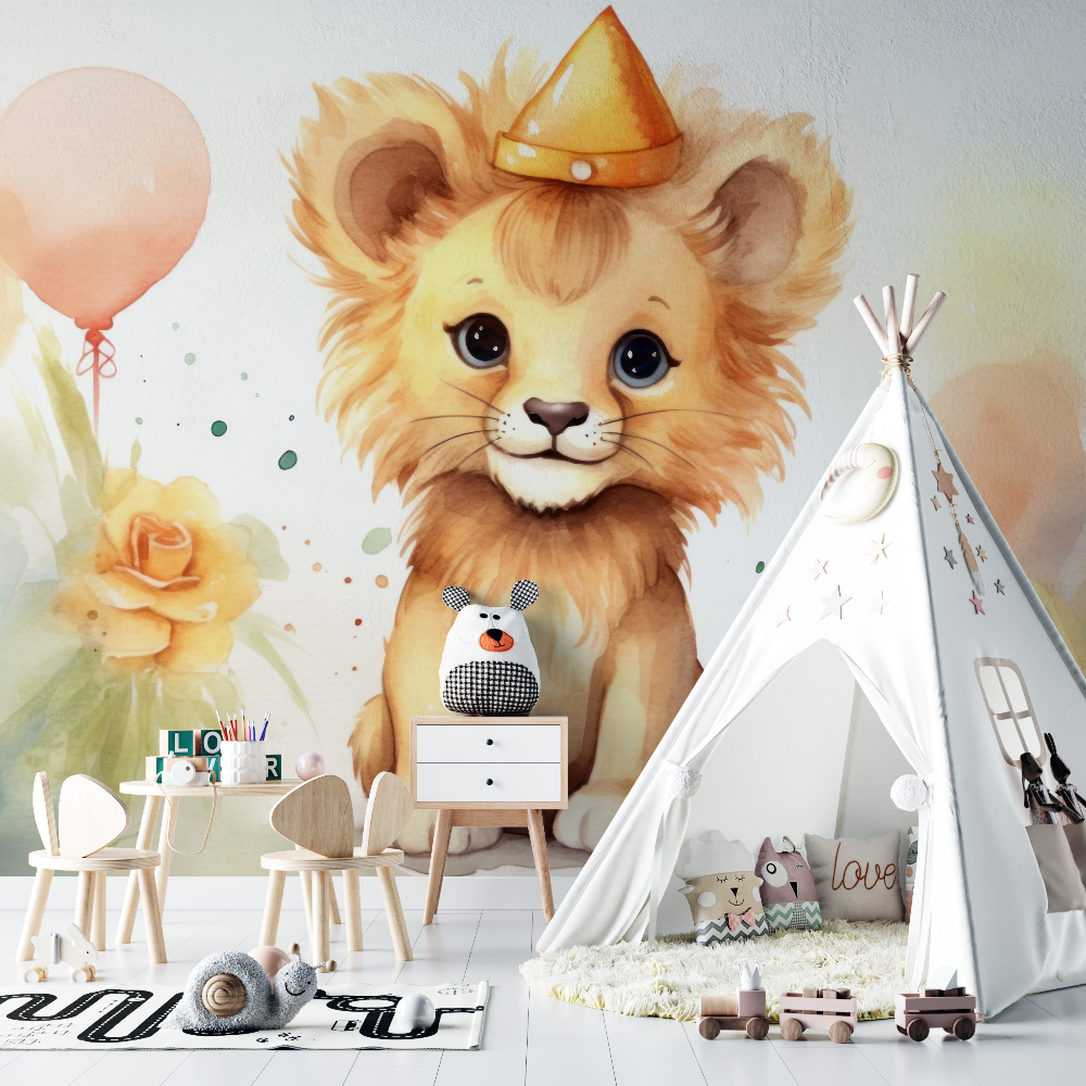 Baby Lion Cub Watercolor Wallpaper | Murals Wallpaper