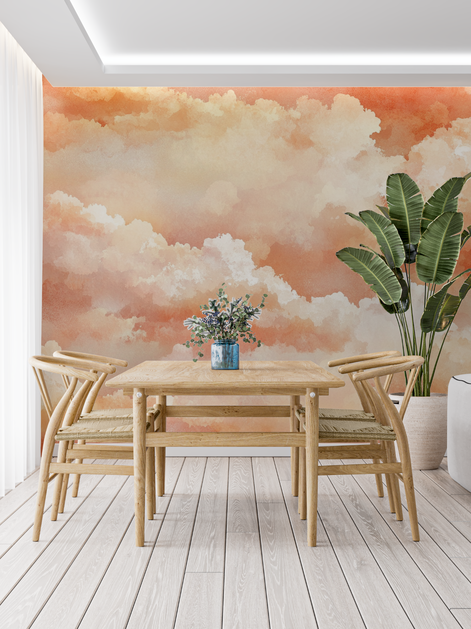 Terracotta Wallpaper with Watercolor Clouds | Murals Wallpaper