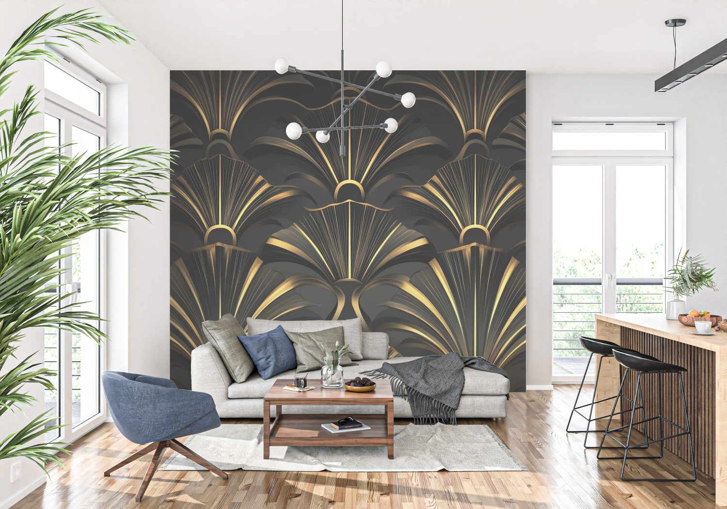 Dark Gold Art Deco Wallpaper | Murals Wallpaper