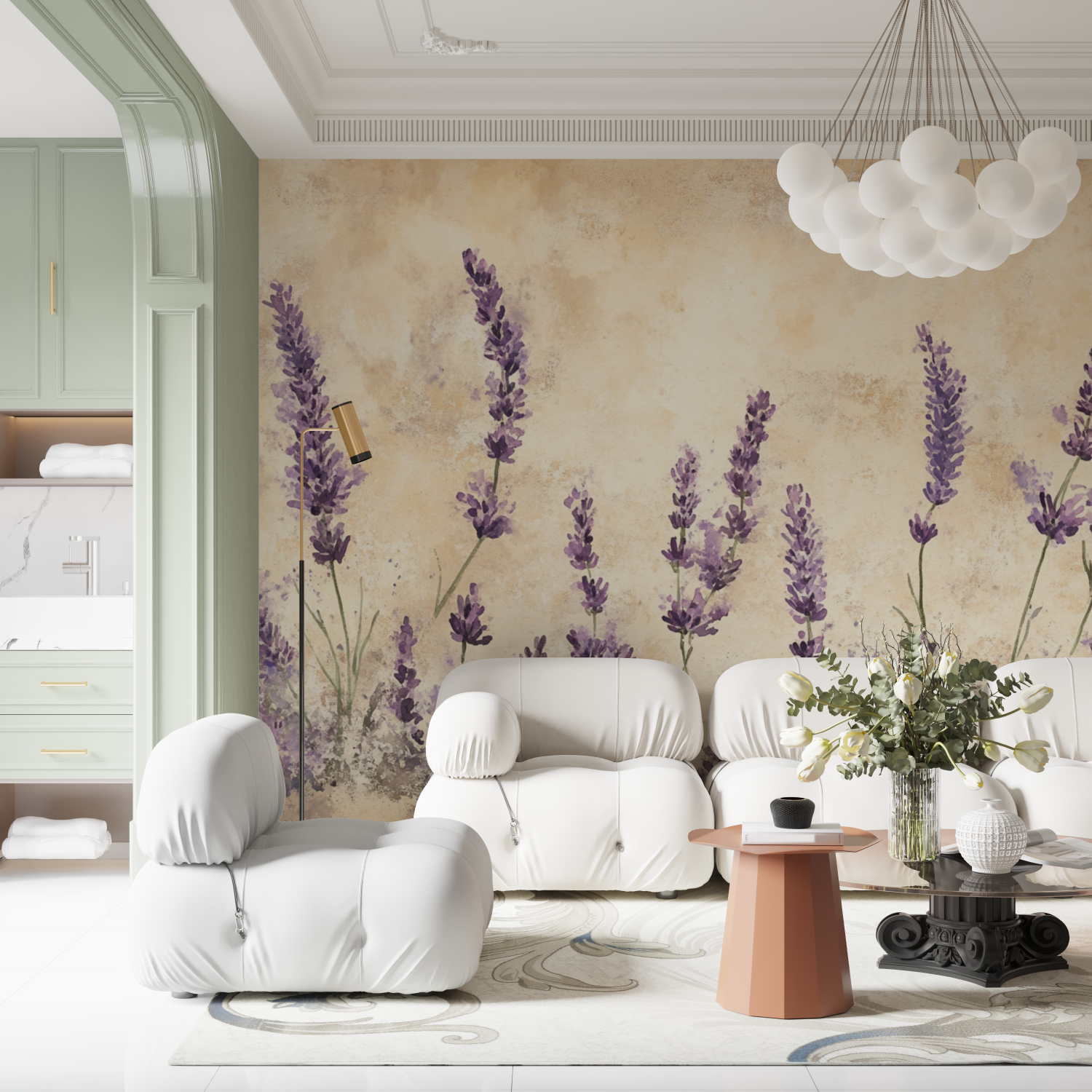 Papier peint aquarelle champ de lavande contemporain