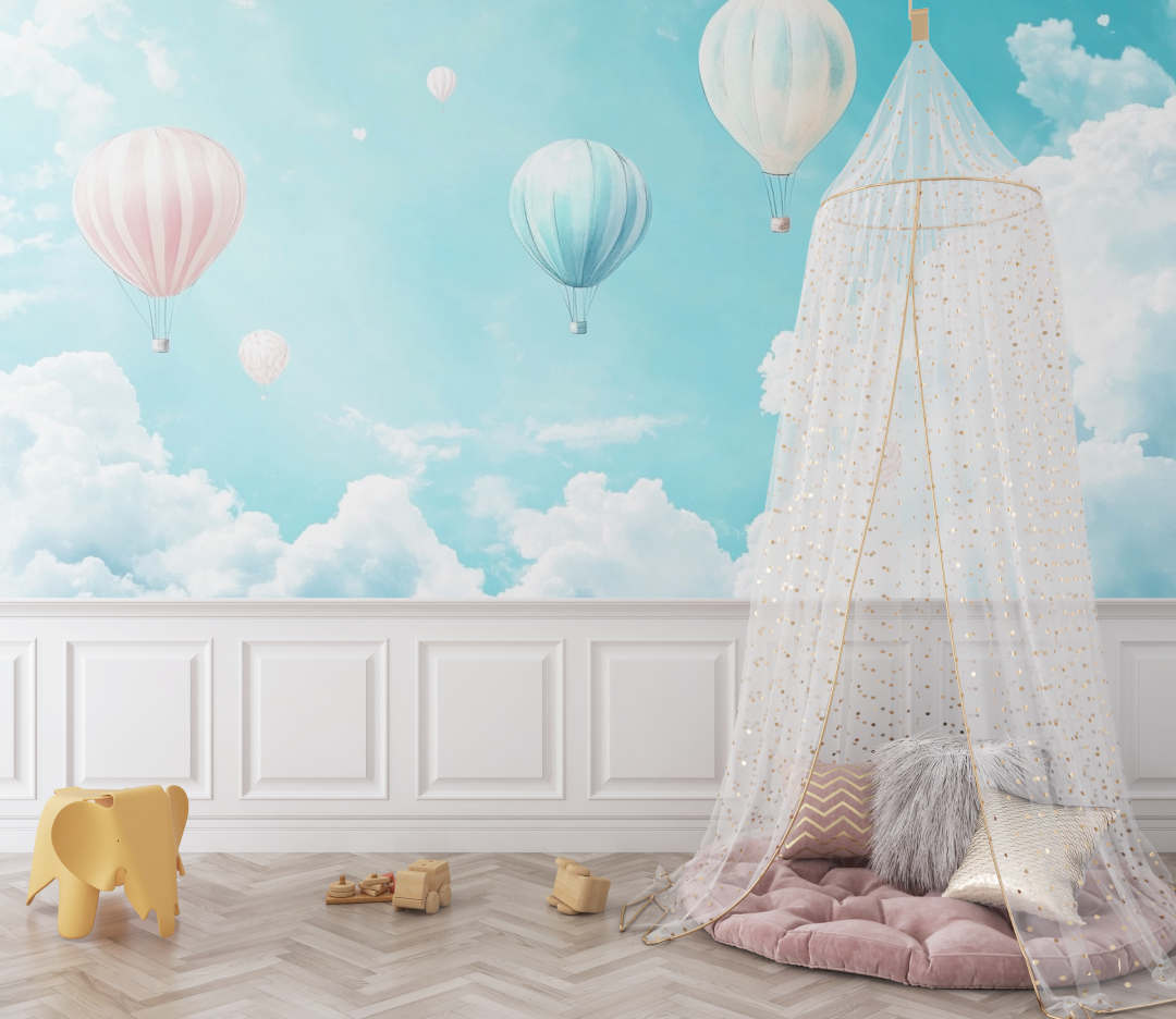 Pastel Blue Sky Hot Air Balloon Wallpaper | Murals Wallpaper