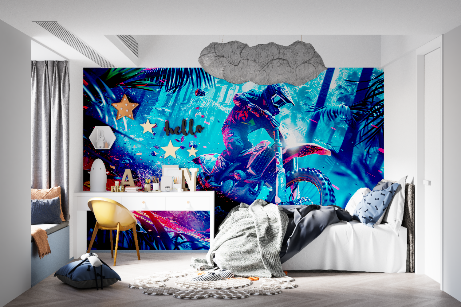 Papier Peint Garçon Motocross Néon - Manga Held