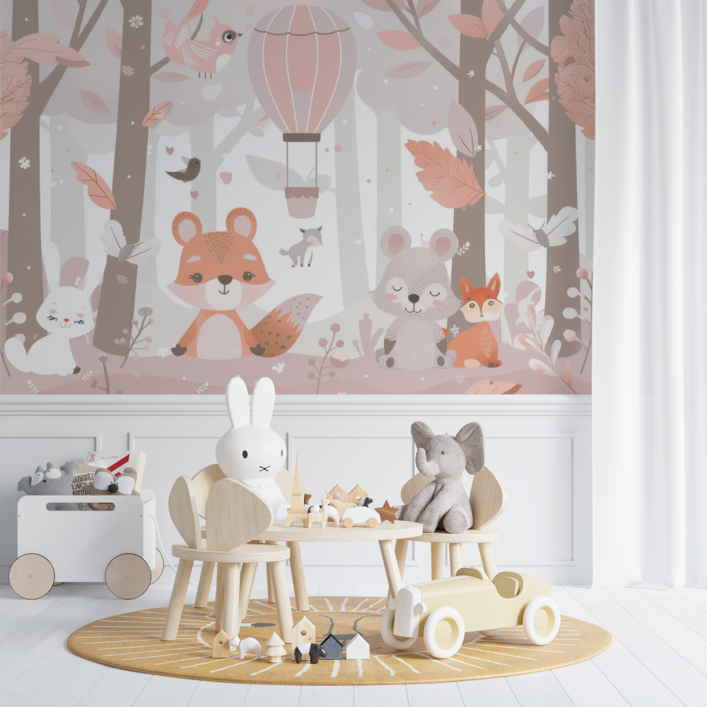 Baby-Tapete Rosa Waldtiere – Baby-Tipi