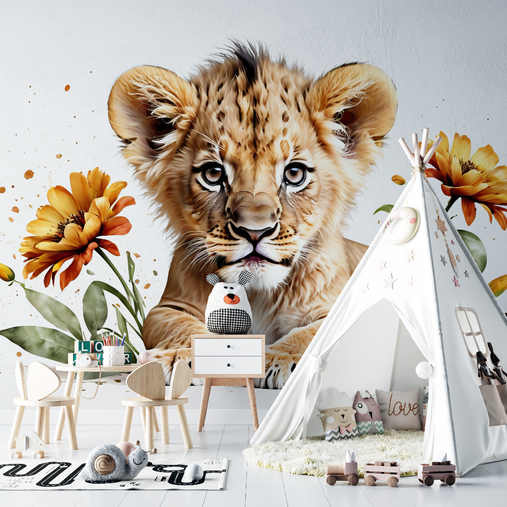 Tapete Löwe in Pastelltönen für Babyzimmer