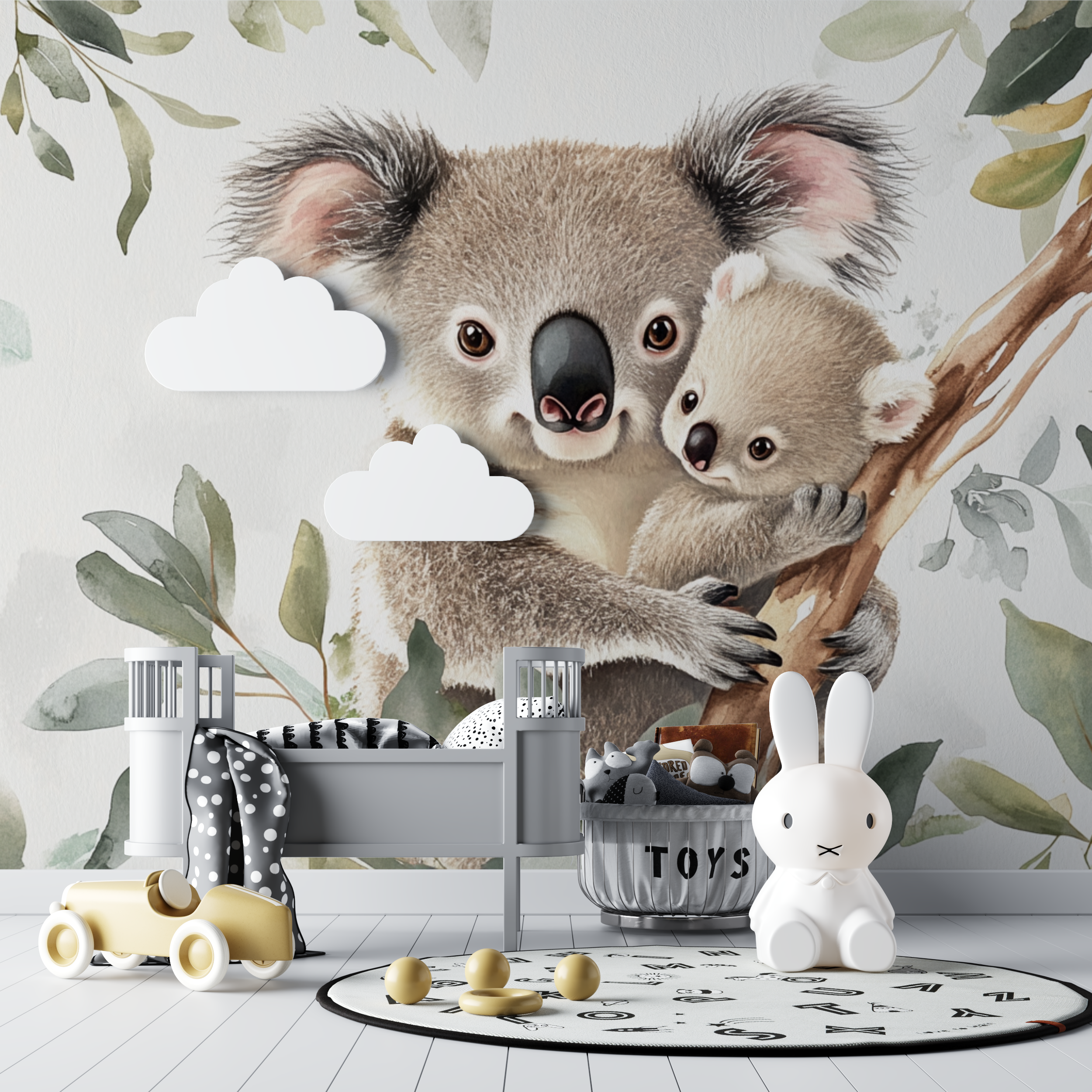Koala Wallpaper Cuddled Up Against Its Mom | Murals Wallpaper