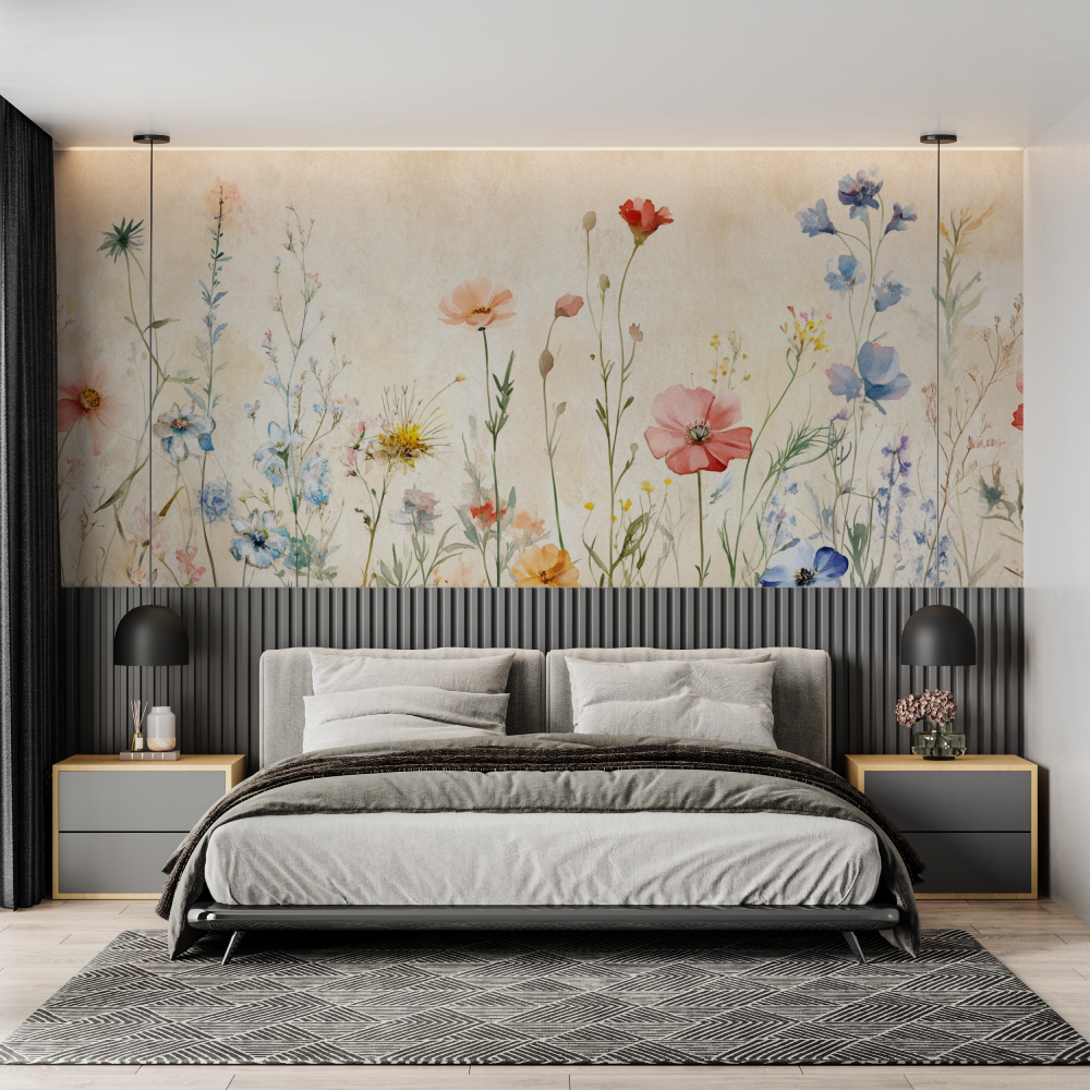 Watercolor Flowers and Herbs Wallpaper | Murals Wallpaper