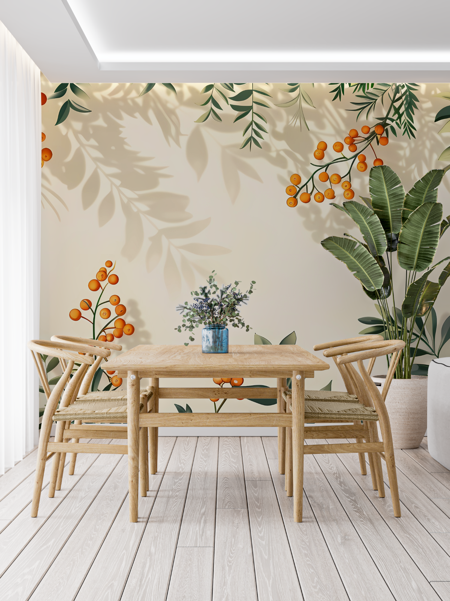 Terracotta- und grüne Tapete - Trompe-l'oeil