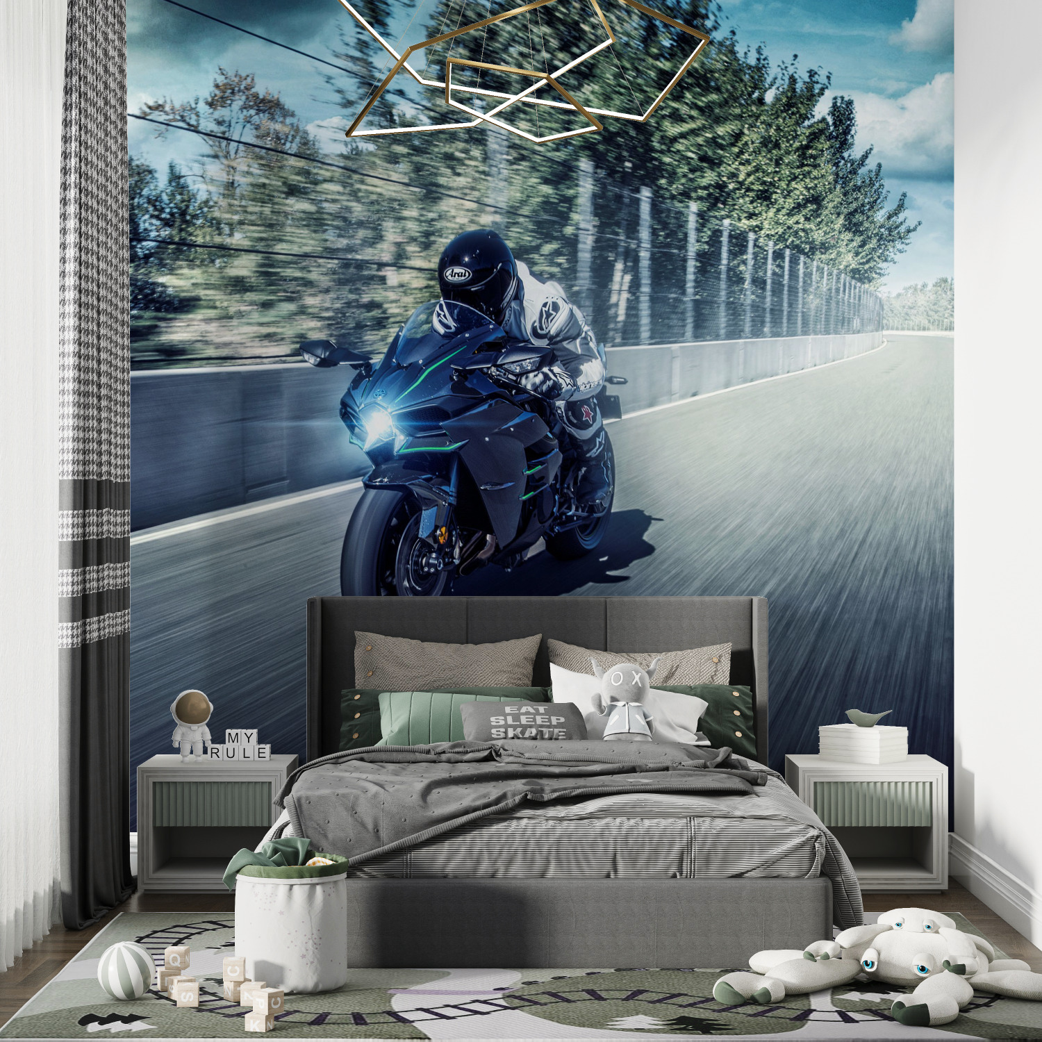 Tapete Motorrad Kawasaki Kurs Chambre de Garcon