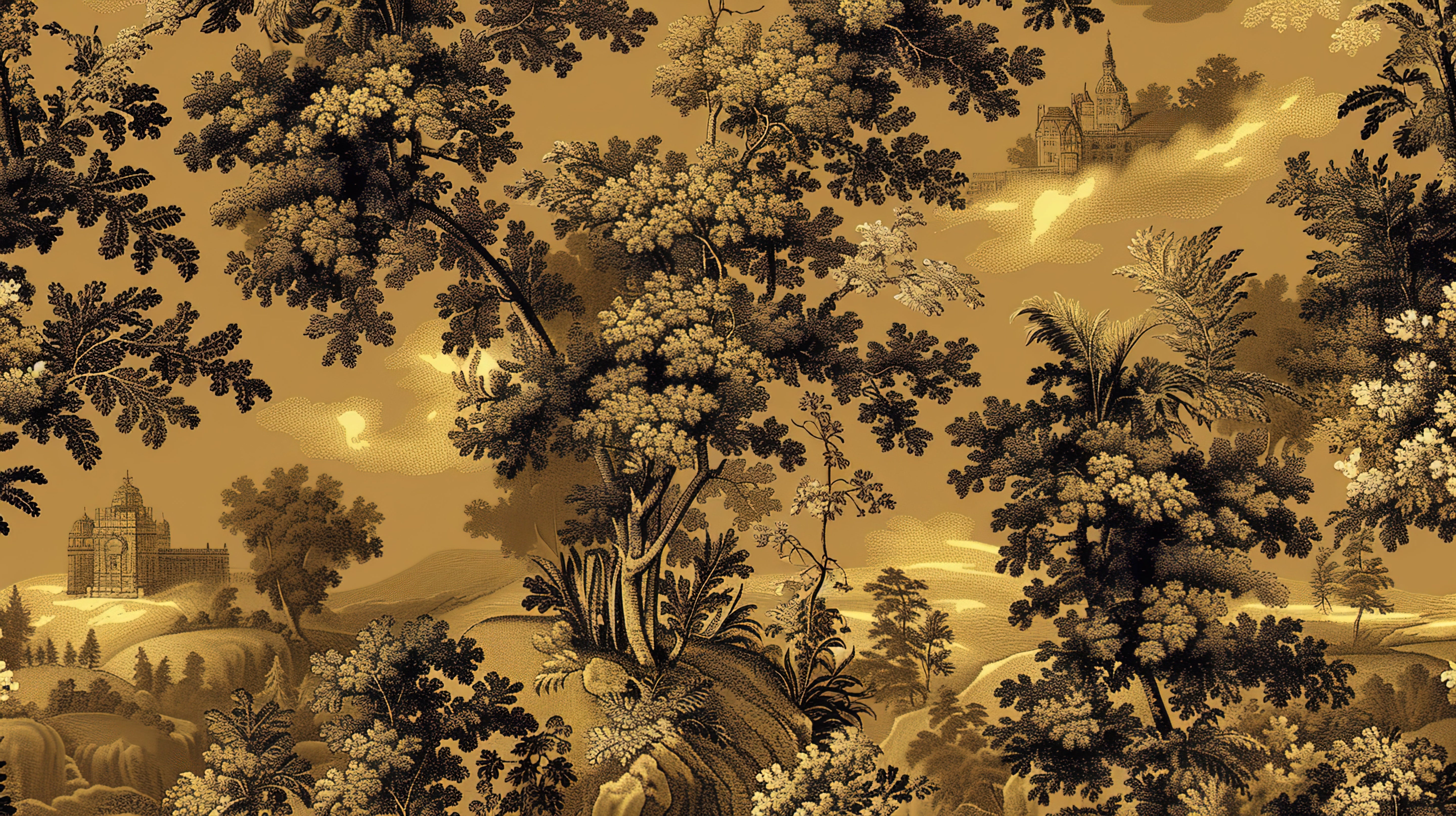 Gold Japanese Scenic Wallpaper | Murals Wallpaper