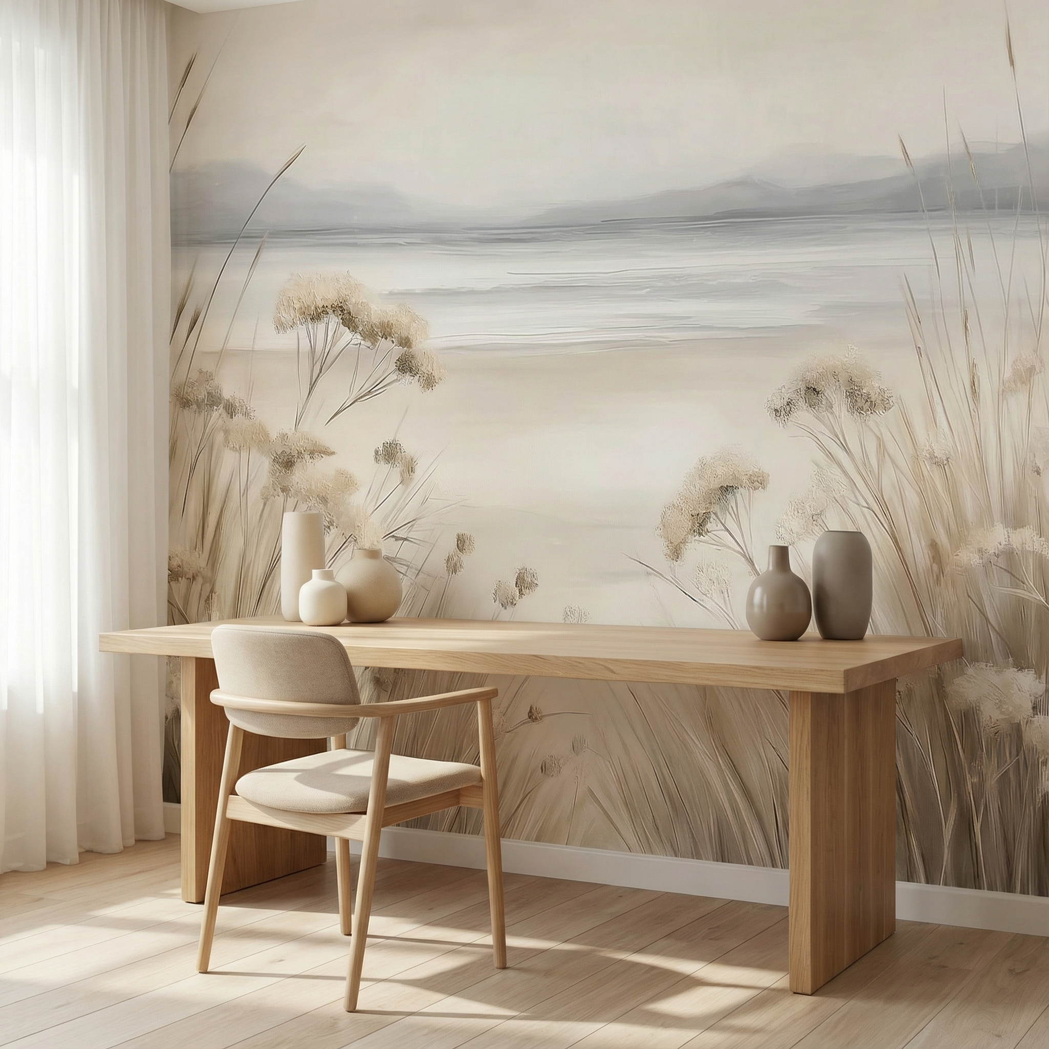 Soft Coastal Beach Grass Mural Wallpaper