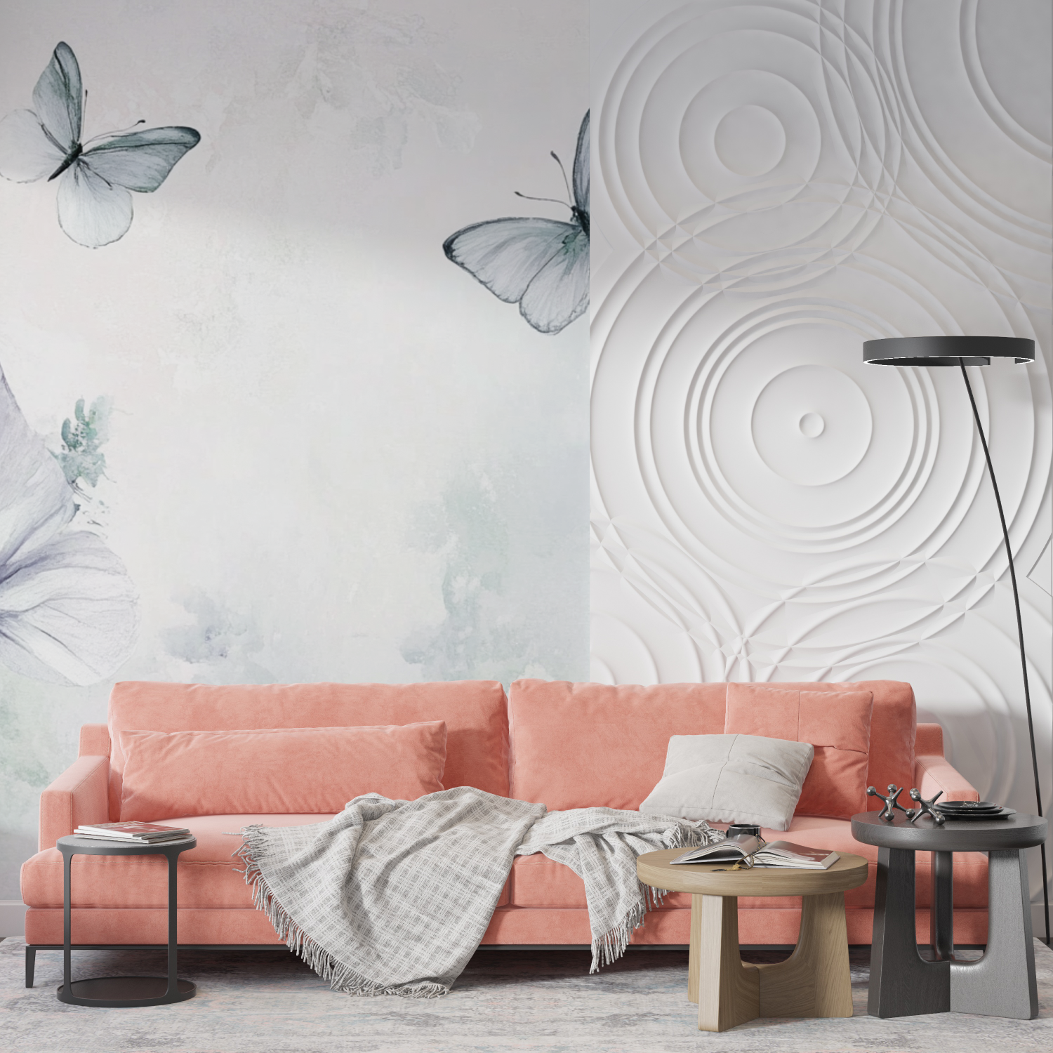 Watercolor Wallpaper with Herbs and Airborne Butterflies | Murals Wallpaper