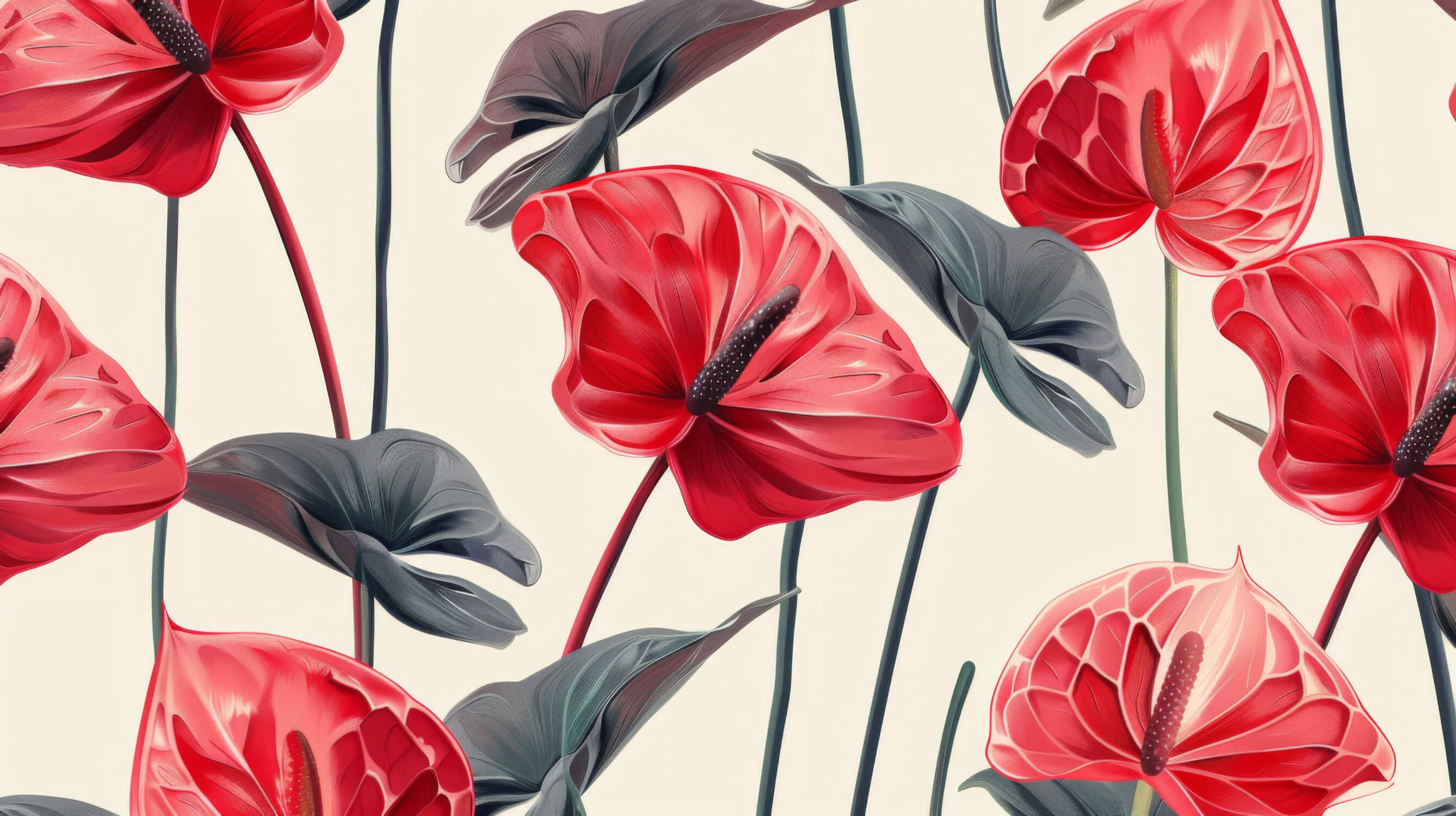 Gray Red Floral Wallpaper | Murals Wallpaper