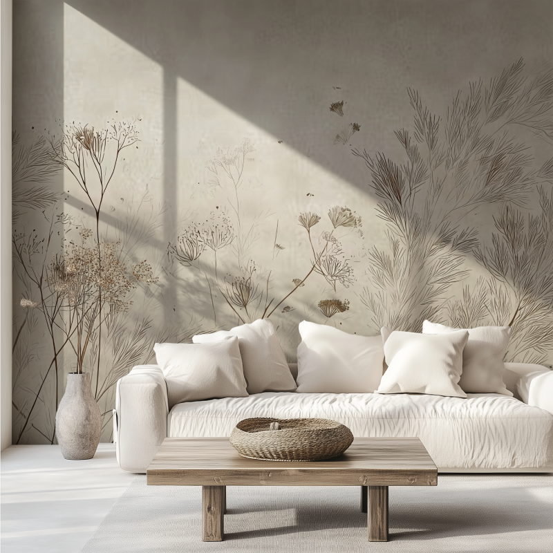 Gentle lines wheat beige mural wallpaper canape tendance