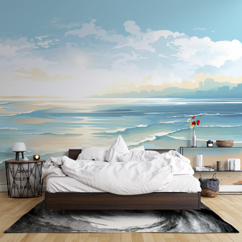 Aquarell Strand- und Meeresleroy-Merlin-Wandpapier auf Papier