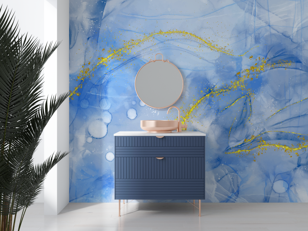 Abstract Blue Wallpaper for Bathroom | Murals Wallpaper