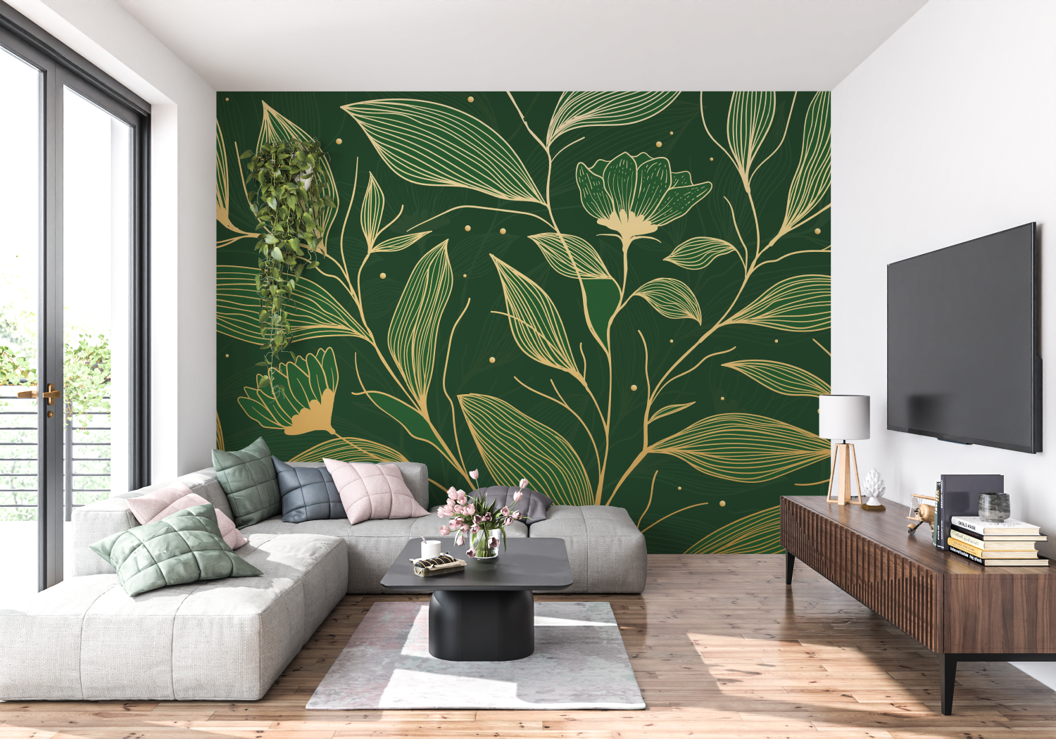Gold and Green Wallpaper | Murals Wallpaper