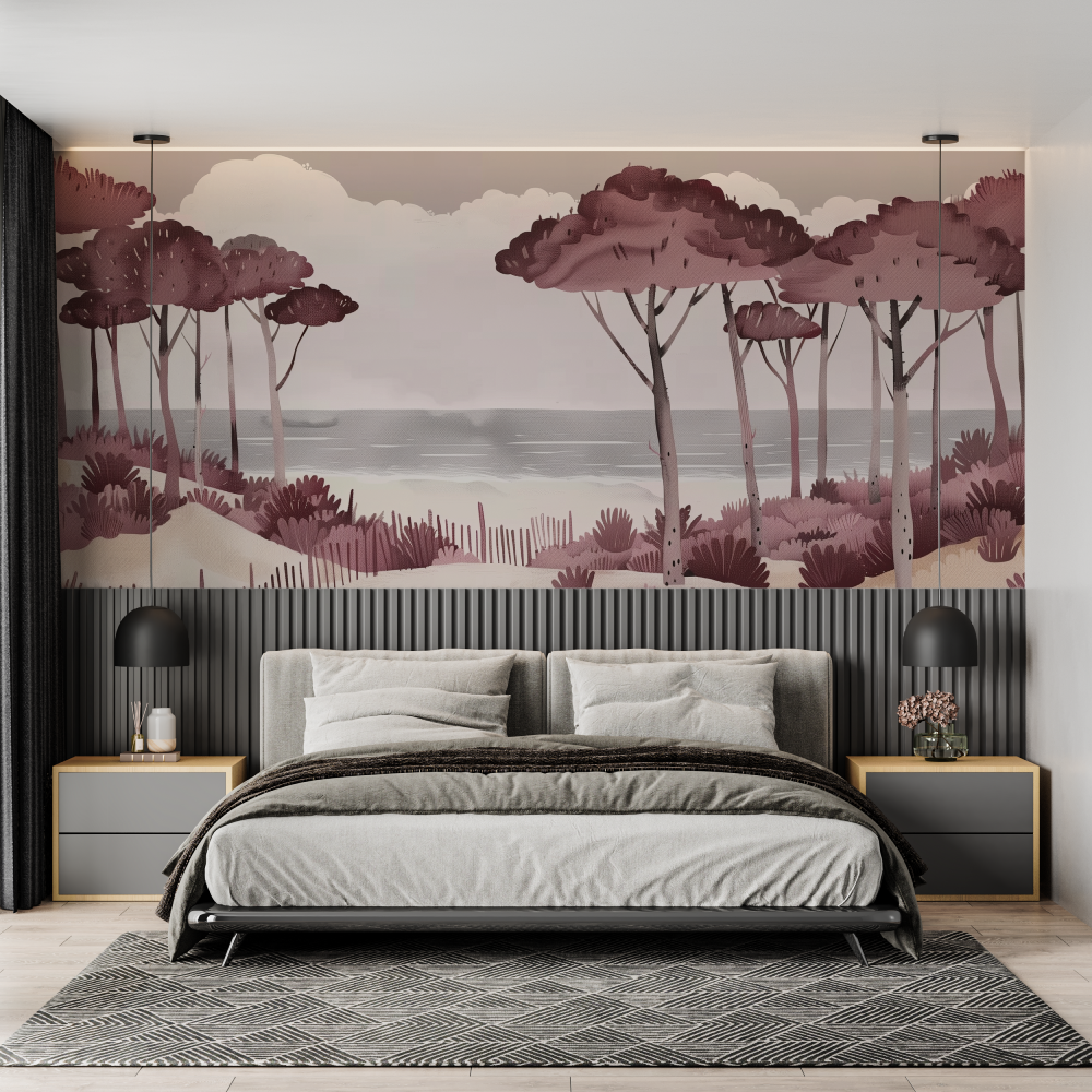 Beautiful Red Wine Landscape Mural Wallpaper